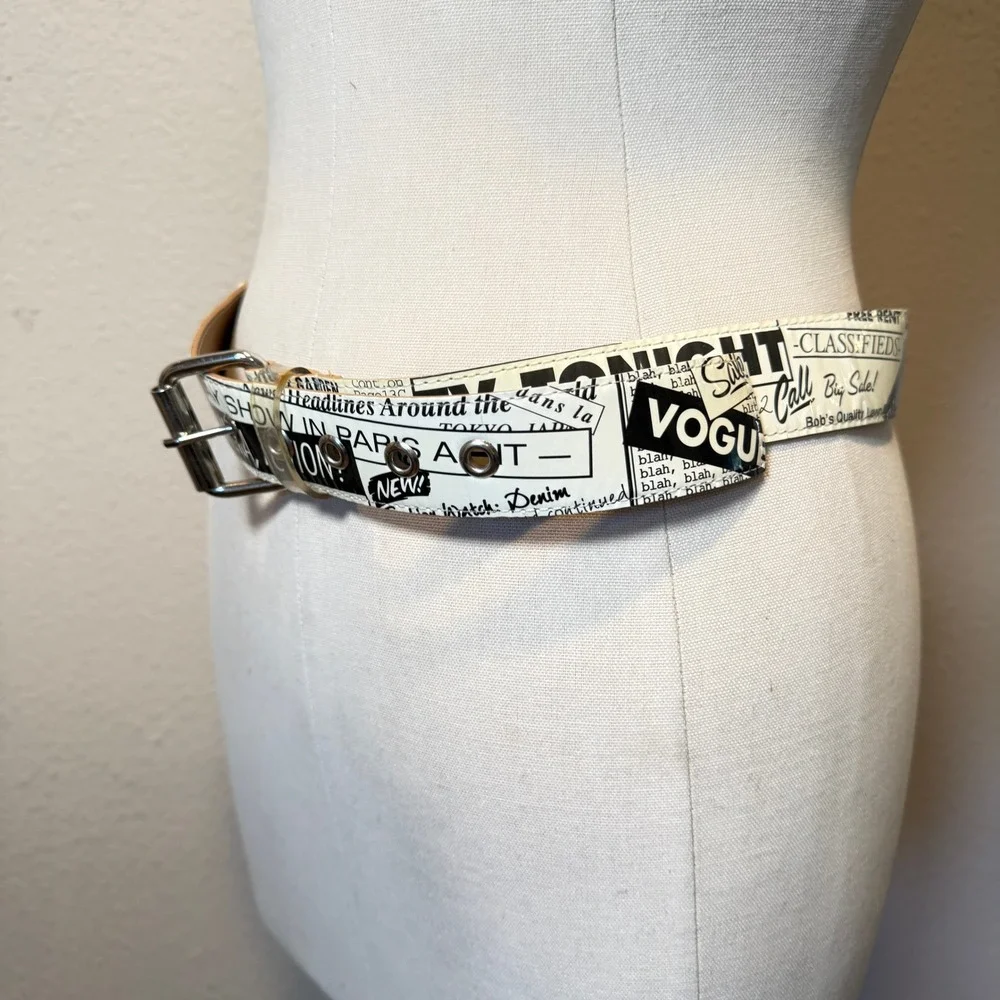 Vintage Newspaper Print Belt Vogue Runway Graphic Y2K Punk Streetwear